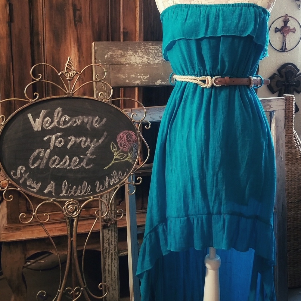 SOLD-Annabelle Turquoise Strapless Summer Dress